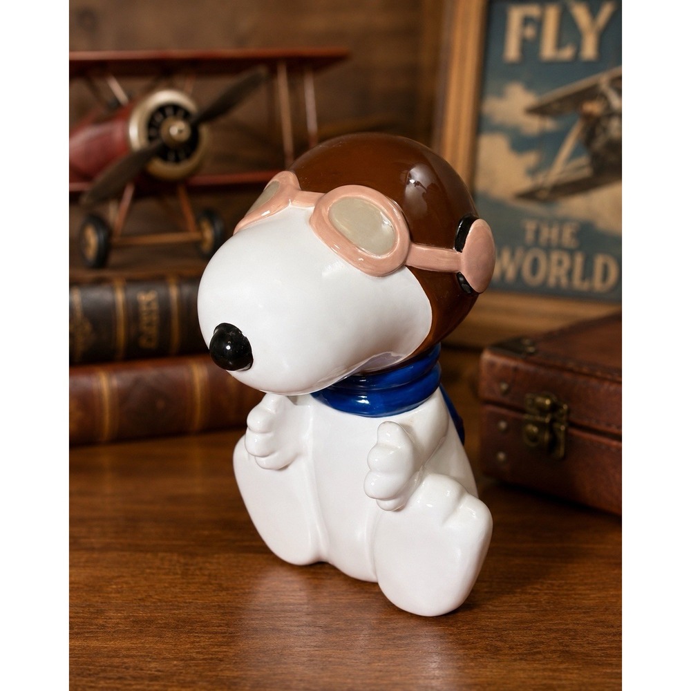 1990s Tropico Diffusion Snoopy Flying Ace Ceramic Coin Bank France Vintage